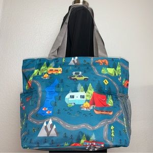 Large Lightweight Camping Print Multipurpose Tote Shopper Travel Bag NWT
